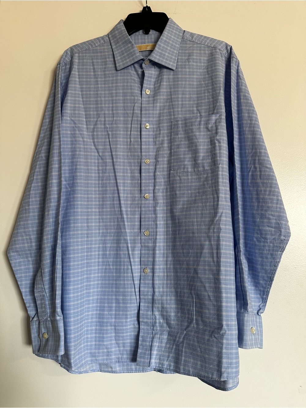Michael Kors Men's Light Blue Checked Button-Down Dress Shirt 34/35 regular fit
